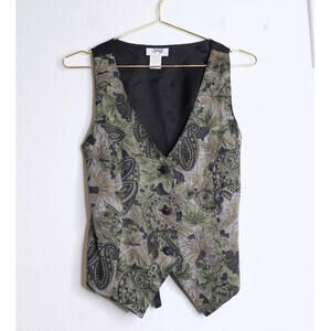 VTG Green and Black Paisley Button Down Vest - Small